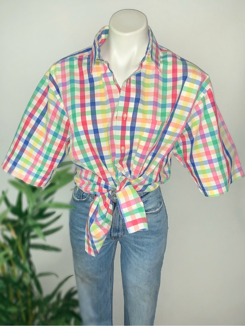 p l a i d :: Vintage Plaid Cotton Shirt Vibrant Slouchy Unisex